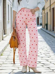 Women's Heart Denim Wide-Leg Pants, Casual Fashion Jeans for Women, Comfortable and Stylish Ladies' Clothing