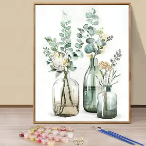 Paint By Numbers Kit for Adults Beginners - 16x20inch/40x50cm Color Canvas, Easy DIY Fresh Green Plants and Flowers Theme Acrylic Painting Set - Perfect for Home Decor & Gifts for Birthdays, Mother's Day, Father's Day, Christmas, Without Frame