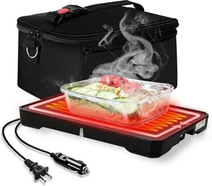 Portable Heated Lunch Box, Car Food Warmer, Mini Portable Microwave, 12V/24V/110V Conduction Heating, Carry Bag, Easy to Use - Tableware