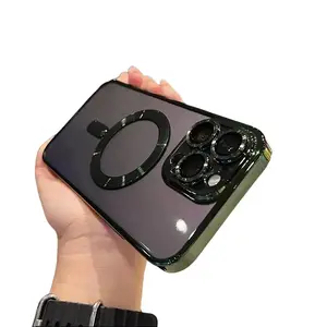 Luxury Transparent Magsafe Wireless Charging Case For iPhone 17Air 17 11 12 13 14 15 16 Pro Max Plus X XS XR Magnetic Soft Silicone Cover Matte Purple Gradient Glitter Bling Shockproof Cover Protection