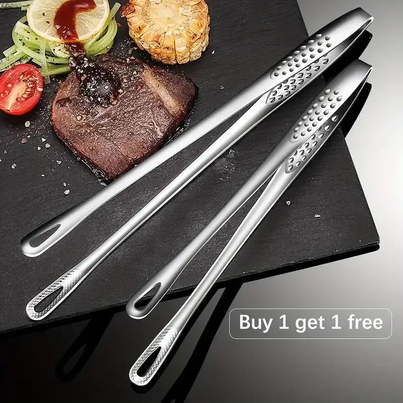 Stainless Steel Barbecue Tongs, Handheld Grill Food Tongs, Multifunctional Barbecue Utensils for Home Kitchen & Outdoor Camping