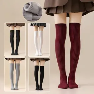 Women's Over-The-Knee Socks, Jk Style Plain Vertical Striped Thigh-High Stockings, Spring & Fall Fashion Accessories