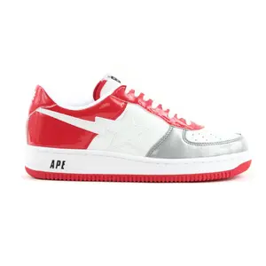 BAPE Bapesta Low Patent Leather White Silver Red