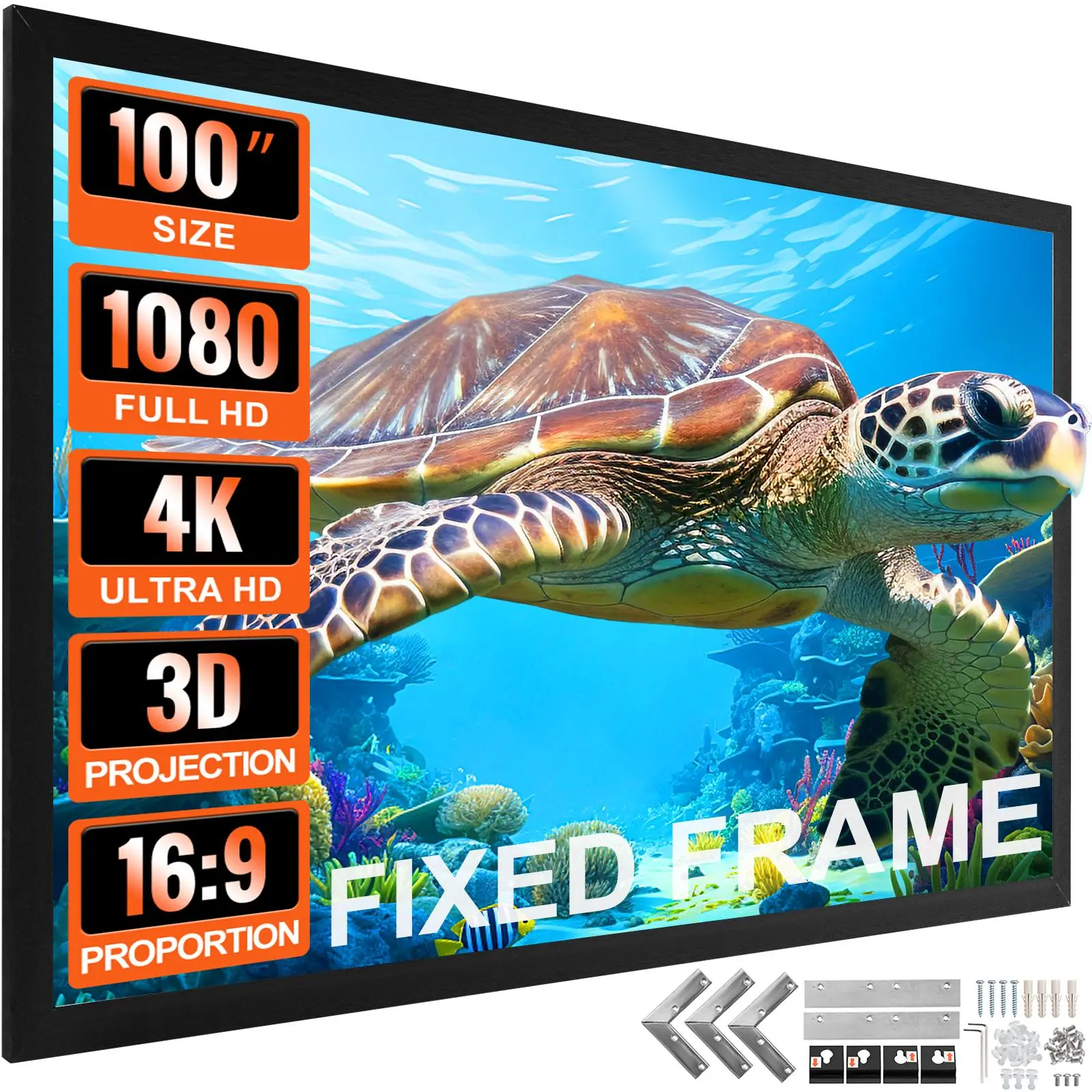 VEVOR 100Inch Diagonal Projector Screen 16:9 4K HD Projector Aluminum ...