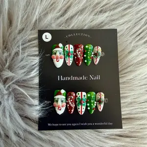 Handmade Christmas Nails with Festive Details 3D Santa & Holiday Charm Press-On Nail Set Reusable Gift-Ready Set