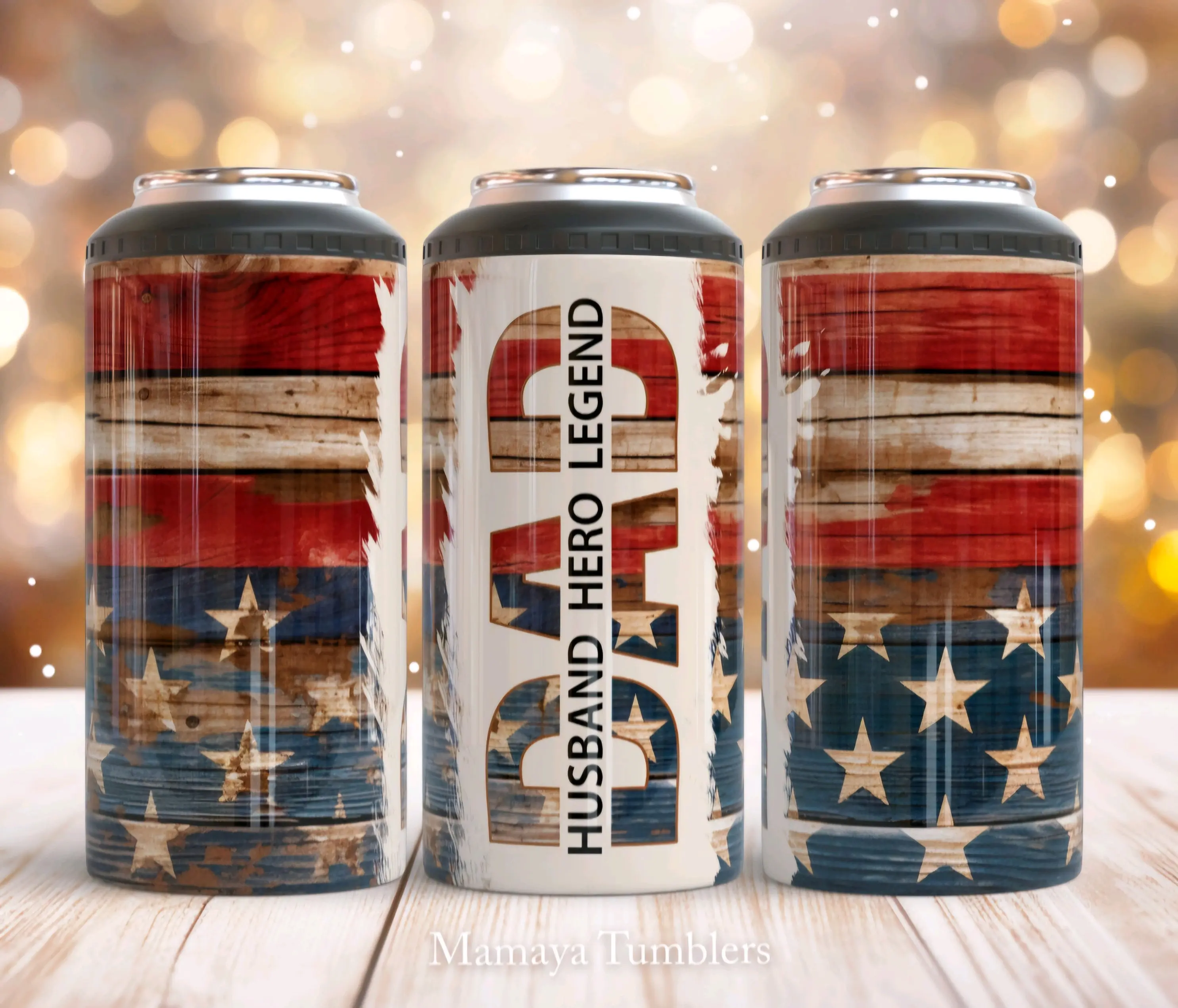 4 in 1 Stainless Steel Tumbler Can Cooler - Lid-Included Dad Flag Beverage Holder for Beach, Bottled Drinks, Cover