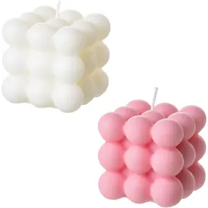 Bubble Candle - Cube Soy Wax Home Decor Scented Candle Set 2 Pieces (White+Pink)