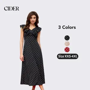 Cider V-Neck Polka Dot Ruffled Maxi Dress