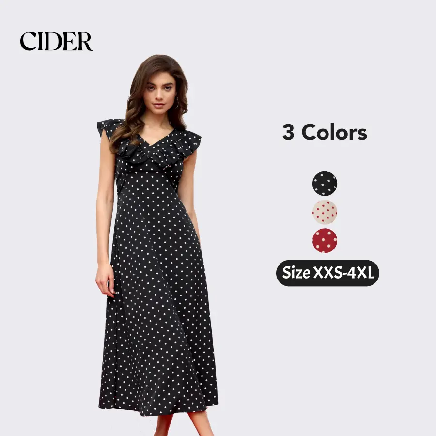 Cider V-Neck Polka Dot Ruffled Maxi Dress