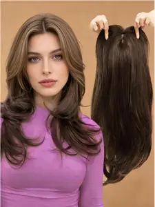 🔥 Instantly Fix Thinning Hair! Dark Brown Layered Hair Topper with Bangs Synthetic Hairpiece | Premium Kanekalon Synthetic | Clip-In for Natural Volume & Seamless Blend | Perfect for Daily Wear!