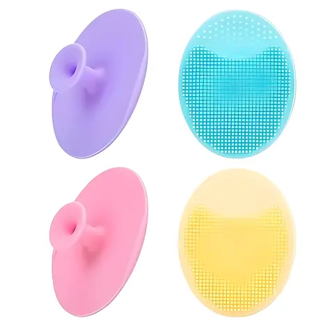 4-Pack Food Grade Soft Silicone Face Scrubber with 2 Silicone Brushes - Dual-Function Blackhead Removing Tool, Easy to Use, Deep Cleaning for Acne Prone Skin, Travel-Friendly Durable Bathing Accessory Gift for All