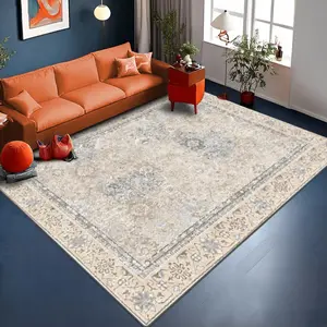 Velvet + Soft and Comfortable European Classical Persian Bohemian Floral Pattern Printed Carpet, Home Decoration Carpet, Living Room Large Carpet Sofa Cushion Door Mat Coffee Table Mat Bedroom Carpet Bedside Carpet