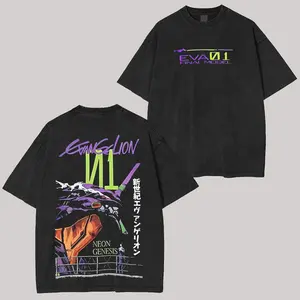 Menswear Neon Genesis Evangelion Printed Unisex Short-Sleeve Casual Distressed Festive Washed T-Shirt Comfortable Fit Cool Graphic Design (Sizes S--3XL))