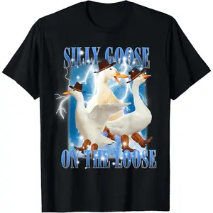 Casual Cotton shortsleeve tees  Retro Goose Aesthetic Trendy Meme Silly Goose On The Loose T-Shirt