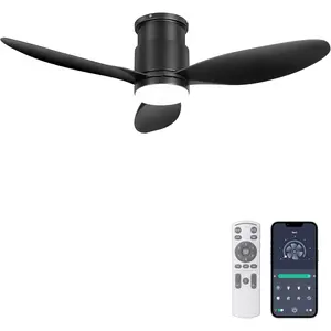 42'' Flush Mount Ceiling Fan with Lights, Remote/App Control, Dimmable, Quiet Indoor/Outdoor Ceiling Fan for Covered Patio, Bedroom, Kitchen, Black