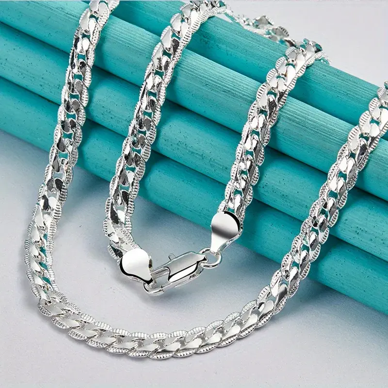 925 Sterling Silver-Plated 6mm Chain Link Necklace, 20/22/24in, Fashion Jewelry for Women & Men, Wedding Engagement Gift Accessory