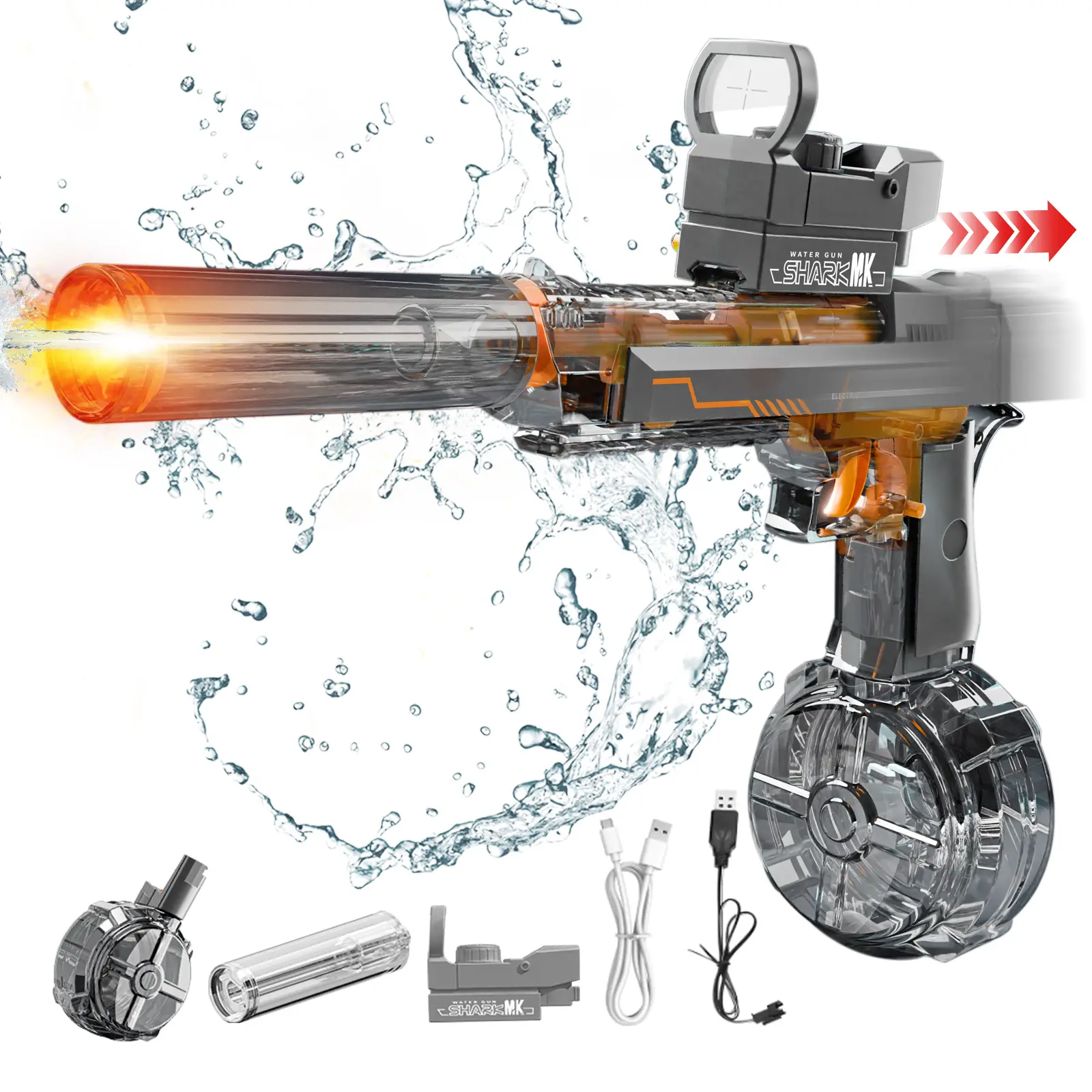 Powerful Electric Water Gun, Glowing Silencer, Automatic Squirt Gun up to 32Ft Long Range, 300 Water Shots, Classic Strong Squirt Gun, Summer Outdoor