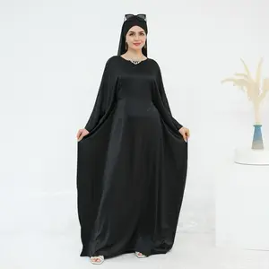 Free size Abaya, Luxury Butterfly Abaya Shiny Satin with Belt Modest Dubai Style Eid Party Abaya Free Size Adjustable Belt Flowy Butterfly Sleeves