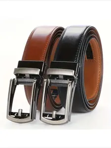 Adjustable Click Buckle Belt with Original Genuine Leather Cowhide Ratchet Belt Western Leather Belt for Men Casual Business Style for Jeans Pant Adjustable Belts