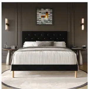 Modern Diamond Tufted Velvet Upholstered King Bed, Black