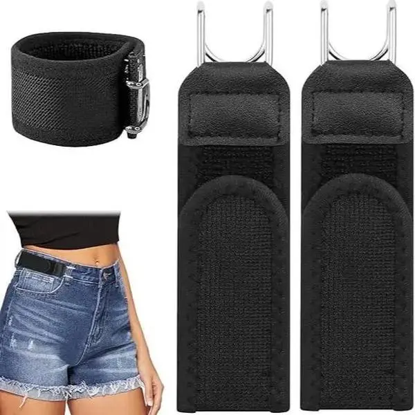 Unisex 2-Piece Adjustable Elastic Belt, Invisible Metal Hook Waist Tightener for Pants and Jeans, Stretch Fit No-Sew Waist Cincher with Durable Waterproof Rings