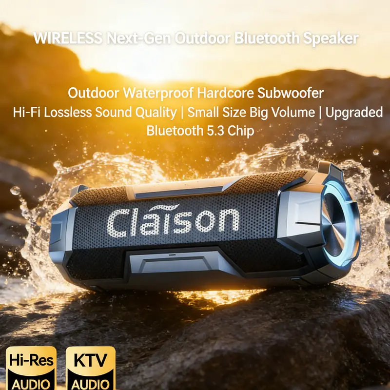 Claison Multifunctional Portable Bluetooth 5.3 Speaker - USB Rechargeable, IPX6 Waterproof, 3600mAh Battery, RGB LED Light, Detachable Protective Net, Crisp Audio, Deep Bass, Gift Ideas for Music Lovers, Campfire/BBQ Outdoor Gadget, Usb Rechargeable Speak
