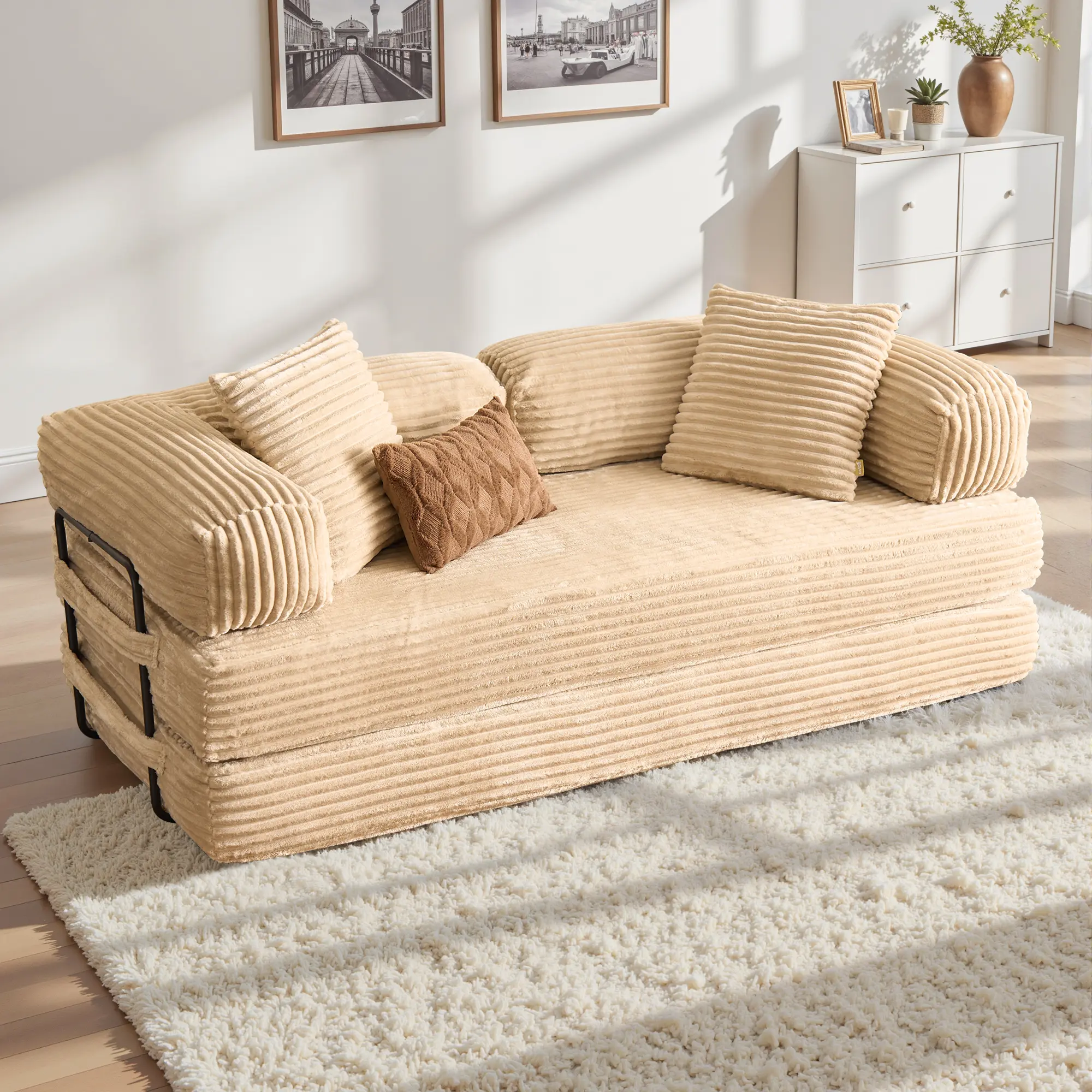 81"Beige Plush Corduroy