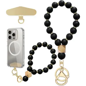 Silicone Beaded Phone Wrist Strap, Phone Bracelet Strap with Tether Tab Elastic Hands Free Wristlet Strap