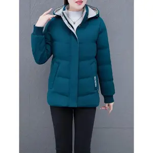 Hooded Down Jacket With Zippered Slant Pockets, Casual Long Sleeve Winter Jacket, Women's