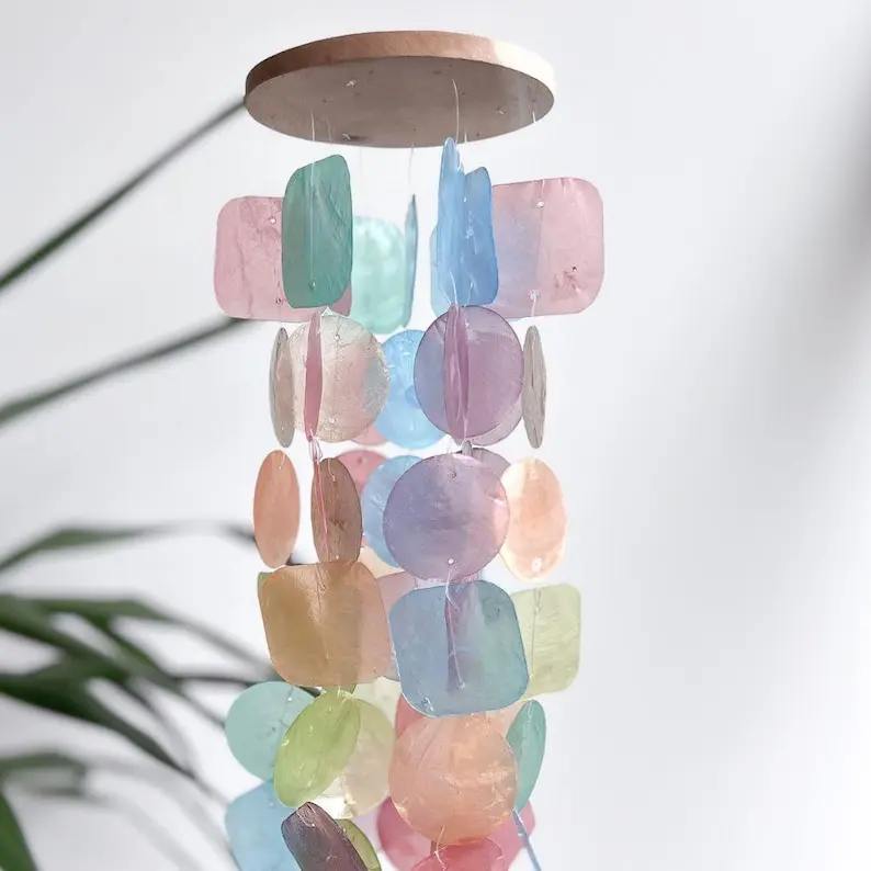 Rainbow Wind Chime Coastal Decoration Beach Accessory Outdoor Hanging Garden Decor Bali Style Soothing Healing Meditation Sound Capiz Shell