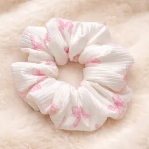 Pink Bow Rib Knit Scrunchie