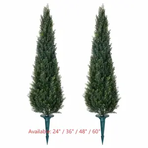 VeriNatural Artificial Cedar Topiary Trees (24–60 Inch) – Set of 2 with Ground Spike, UV-Resistant Faux Cypress for Indoor Outdoor Porch & Garden Decor