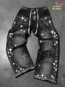 Men's Elastic Waist Sports Pants, Athleisure Style Bottoms, All-Over Star Print Design, Loose-Fit Casual Trousers, Perfect for Daily Wear & Outdoor Activities