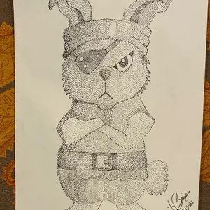Bad A$$ Bunny Pen Stipple Art 9 x 12 inches Unique Design for Home Decor