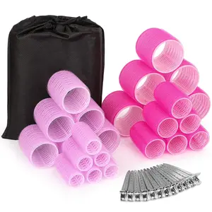 Rollers Hair Curlers Set - 36 Pieces with 4 Sizes (6 Jumbo, 6 Large, 6 Medium & 6 Small Curlers), 12 Hair Clips for Long, Thick Hair, Pink
