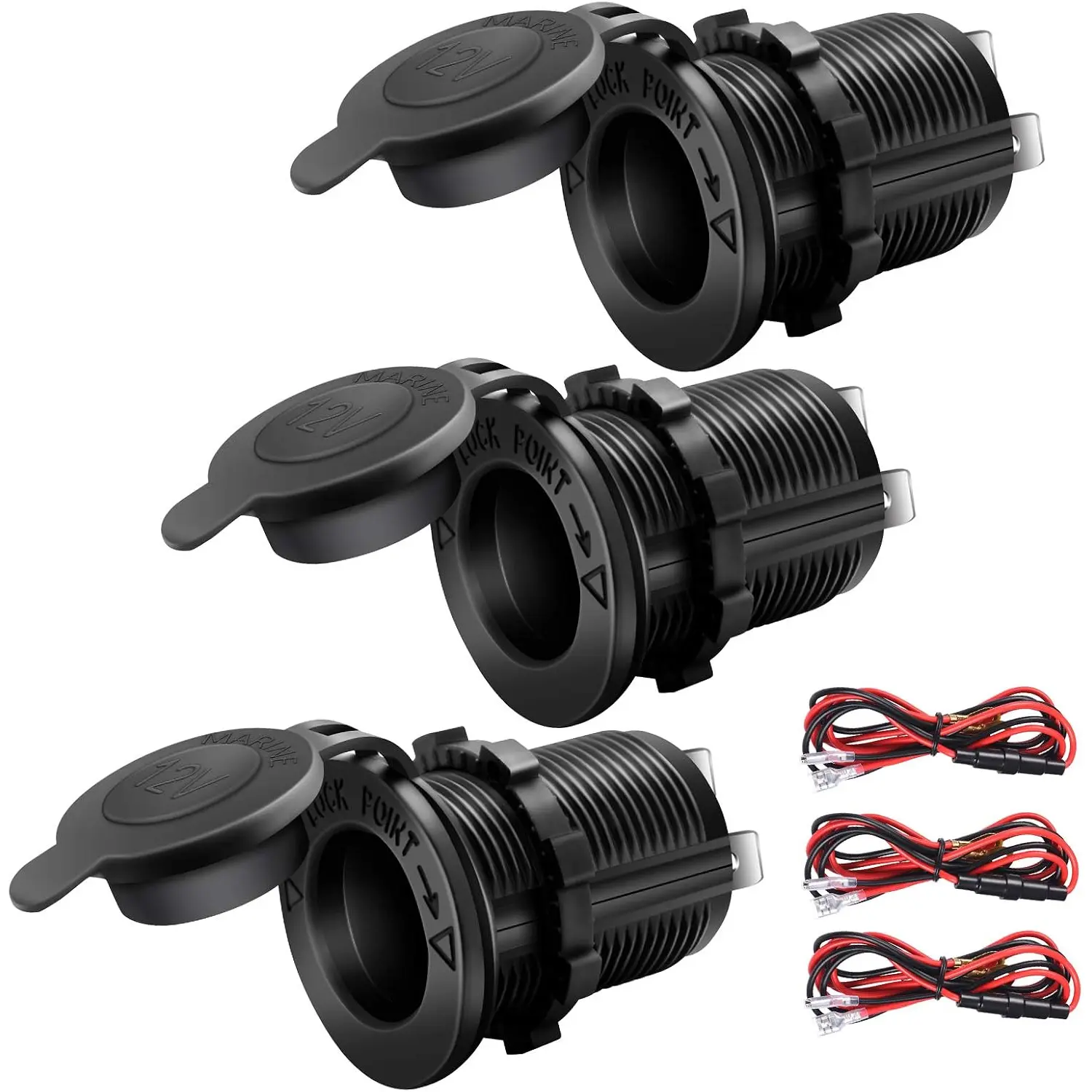 12V car/boat/motorcycle/all-terrain vehicle/RV cigarette lighter socket, with power plug, waterproof plug (set of 3)