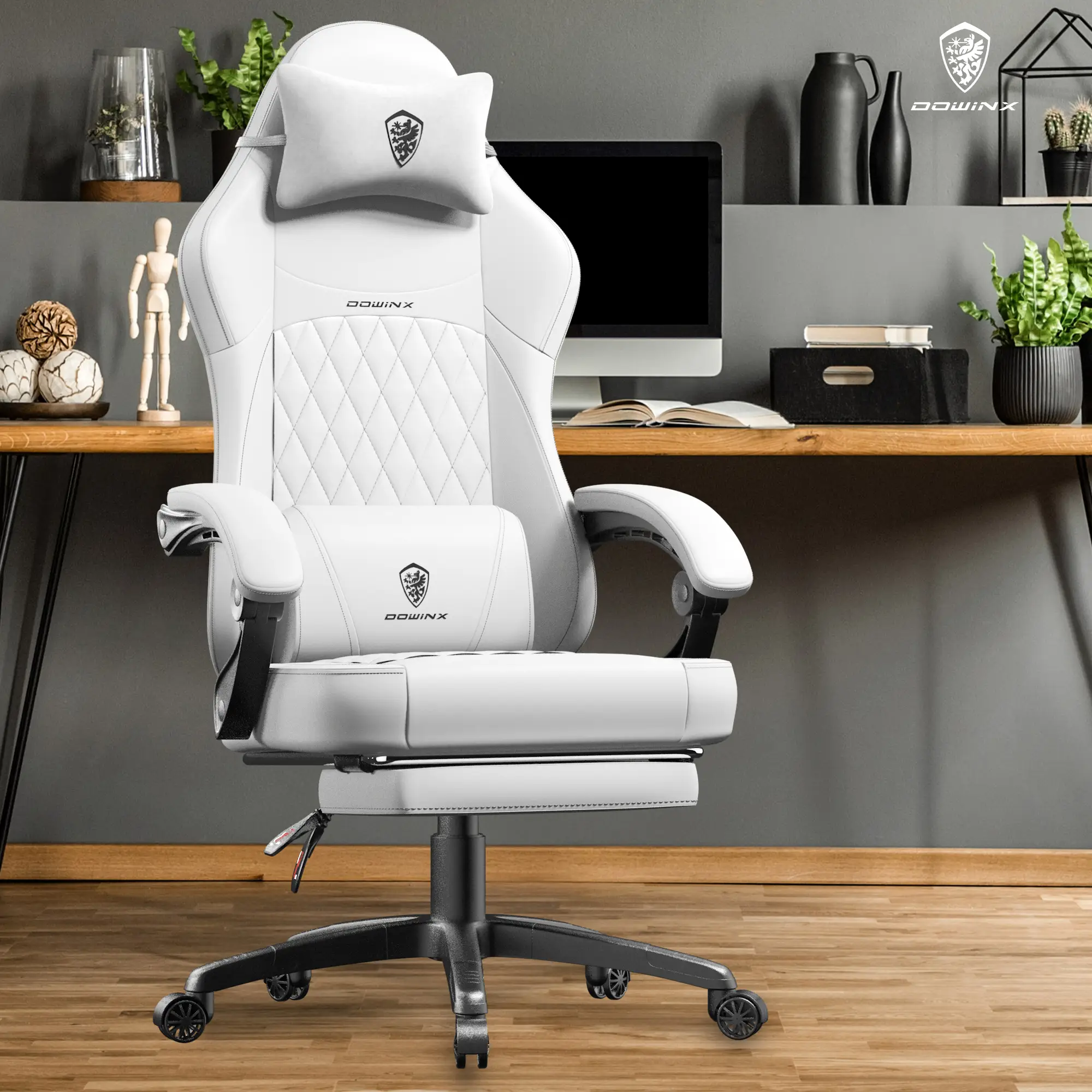 Dowinx Gaming Chair, pocket spring pad, ergonomic computer chair, with massage and foot pedals for adults, high back gaming chair leather office gamin