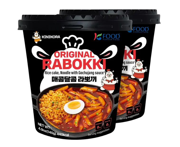 KINIKORA Premium Instant Rabokki Cup - Swicy Flavor, 2 Cups, Korean Ramen & Tteokbokki, Quick and Easy Street Food