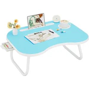 Lap Desk for Laptop Bed Trays for Eating and Laptops Breakfast in Bed Laptop Stand TV Trays for Bed with Cup Holder/Drawer for Sofa/Couch Portable Foldable (Blue, L(2316")+Drawer)