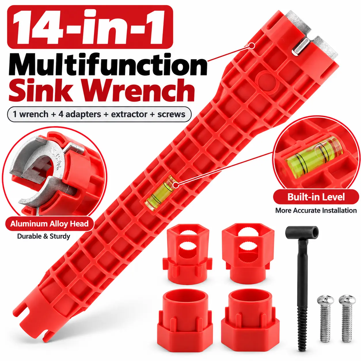 14-in-1 Faucet and Sink Wrench | Ultimate Multi-functional Plumbing Tool | Professional Installer for Tight Spaces, Kitchen & Bathroom Repairs