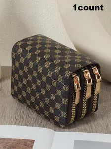 Women's Fashionable Four-leaf Pattern Zipper Short Wallet, Casual PU Leather Coin Purse, Cardholder, Multi-functional Credit Card Storage Bag for Daily Used