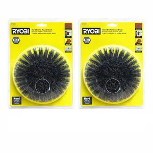 RYOBI Hard Bristle Round Brush with Hex Shank for Masonry Rust Brick Concrete Heavy Duty Cleaning Superior Performance Durable Nylon Soap Scrubber Kit Accessory