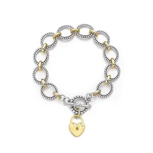 Mytys Romantic Charm Bracelet for Women, Heart Lock or Key Pendant with Bold Circle Chain, Symbolic Love Jewelry for Girlfriend Wife Best Friend, Meaningful Gift for Birthday Anniversary