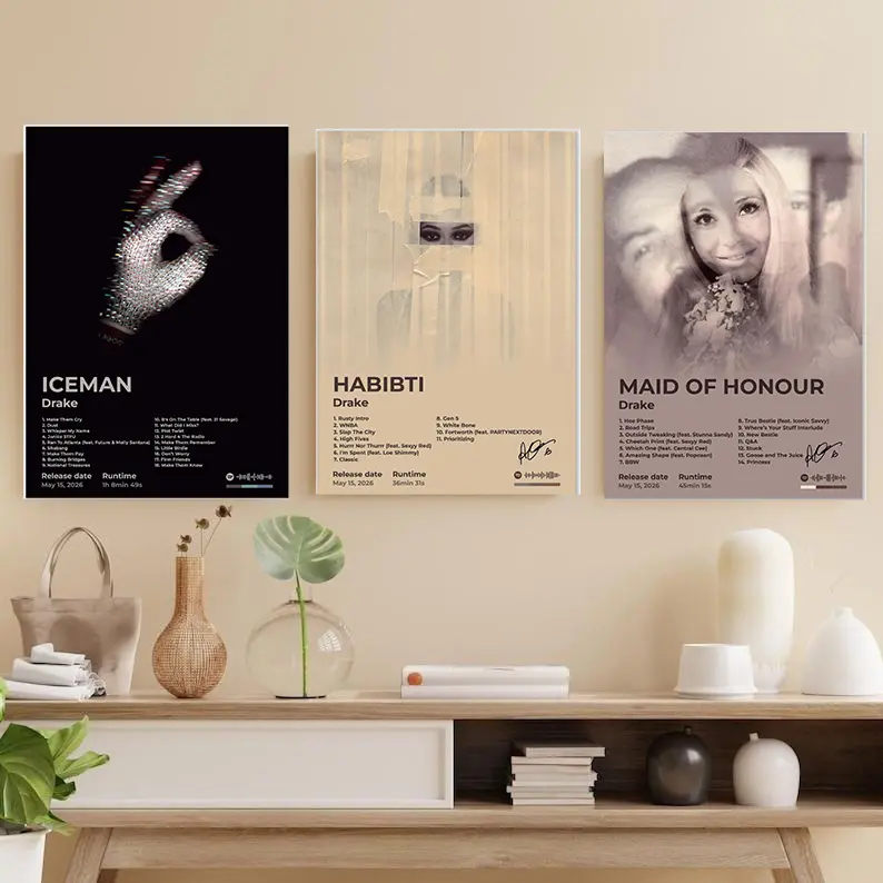 Set Of 3 Drake ICEMAN Album Wall Art HD Print Unframed Posters, Drizzy Hip Hop Wall Art, Modern Rap Music Aesthetic Decor, Album Cover Artwork, Gift for Fans
