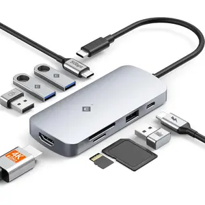 USB C Hub, 9 in 1 USB C Multiport Adapter with 4K@60Hz HDMI, 5 USB Ports, 100W PD, SD/TF USB C Adapter, USB C to HDMI Adapter, USB C Dock for MacBook Pro/Air, , , ,  Laptops