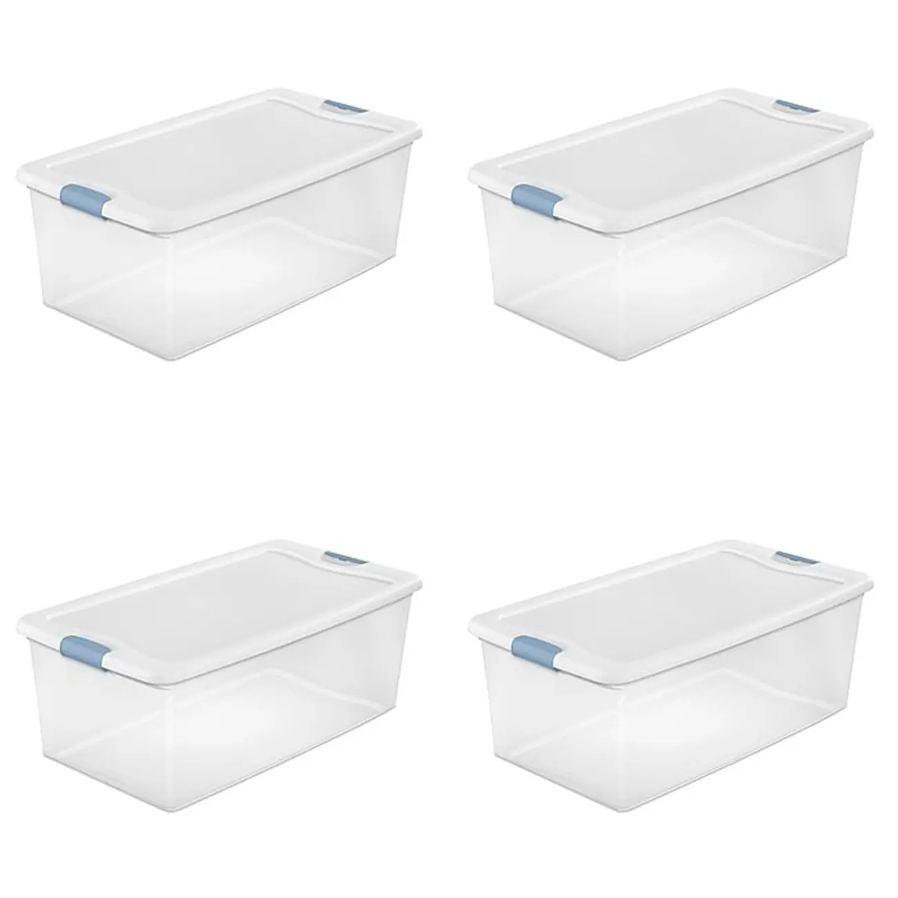 Sterilite 106 Quart Latching Storage Bin with Lid, Plastic, White, 4/Carton (14998004)