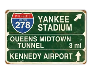Retro Yankee Metal Tin Sign Stadium Queens Midtown Tunnel 3 Miles Street Sign Bar Club Decor Pub Man Cave Wall Hanging Decoration 12x8 Inches