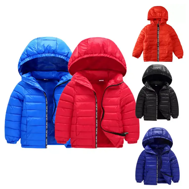 Little Kids Spring Fall Winter Jacket, Long Sleeve Zipper Solid Color Padded Puffer Coat with Removable Hoods Coat, Warm Windproof Outerwear