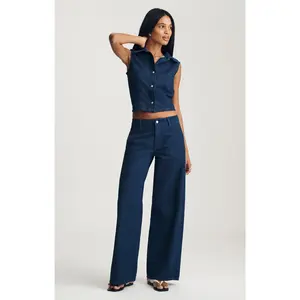 SIENA CHINO WIDE LEG IN DARK LINEN DENIM