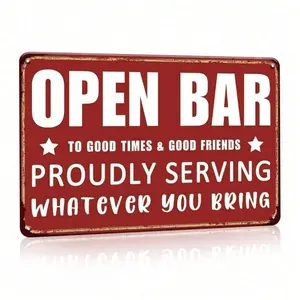 Funny Vintage Bar Metal Tin Sign - "Proudly Serving Whatever You Bring" 8x12 Inch Retro Wall Decor for Home Bar, Man Cave & Gifts